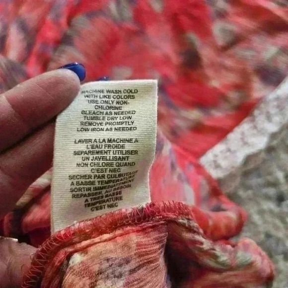 Free People Daydreamer Batwing Crotchet Lace Trim Multicolored Sheer Top S - Picture 13 of 15